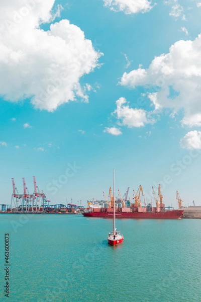 Obraz  A large pleasure yacht with people moors to the pier on a sunny day. Marine Station. High quality photo