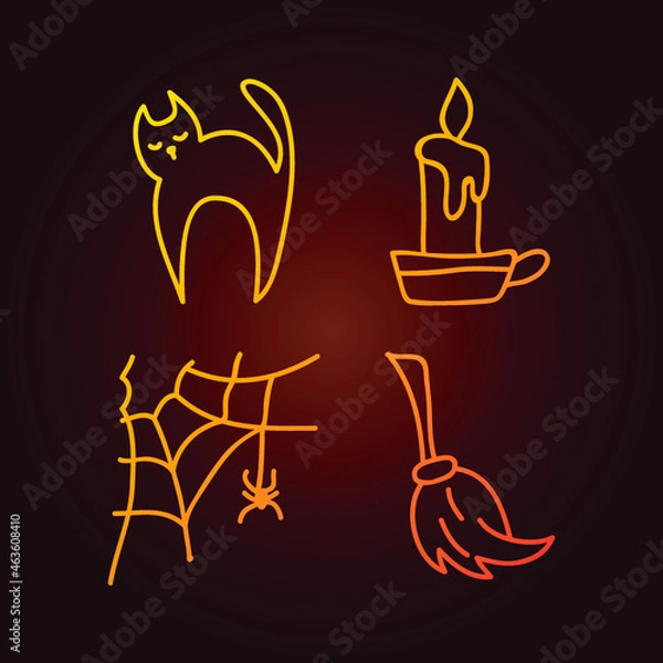 Obraz Sketch icon with halloween line vector icons on white background. Business icon. Autumn pumpkin. Outline cartoon. Happy halloween. Vector logo.
