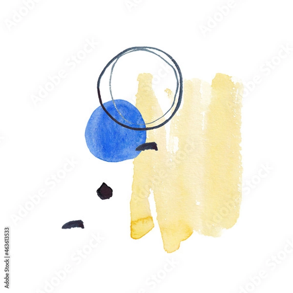 Fototapeta Abstract drawing of watercolor yellow and blue stain on white background. Watercolor texture. Background. Isolated