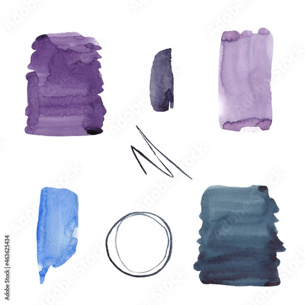 Fototapeta Abstract drawing of watercolor blue, grey, violet stain on white background. Watercolor texture. Background. Isolated