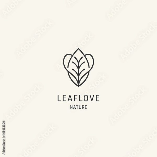 Obraz Leaf logo design template circled with heart, flat line style logo.