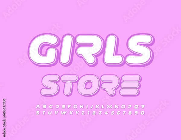 Fototapeta Vector stylish Emblem Girls Store. Original Font. Artistic Alphabet Letters and Numbers