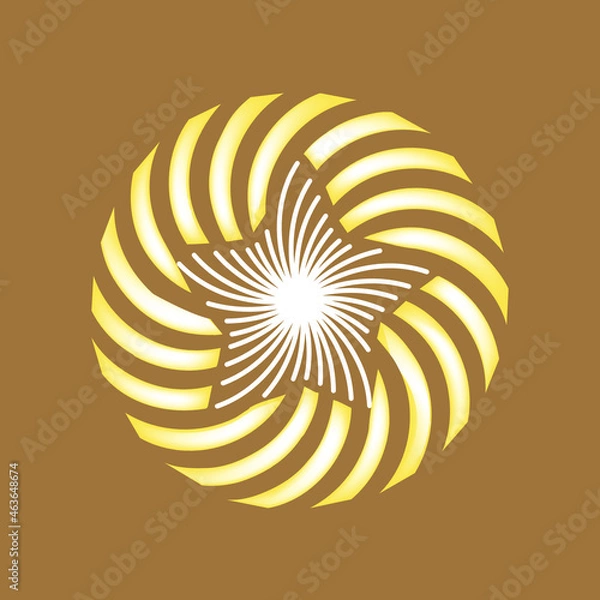 Fototapeta Gold star in a circle of ribbons. Badge icon for design. A reward or choice chip. Application decoration. Brown background.