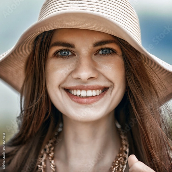 Obraz a woman in a hat smiles and looks at the camera portrait