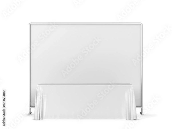 Fototapeta Blank tradeshow tablecloth with runner and backdrop banner mockup