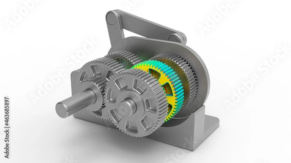 Obraz 3D rendering - gear highlighted for finite element analysis