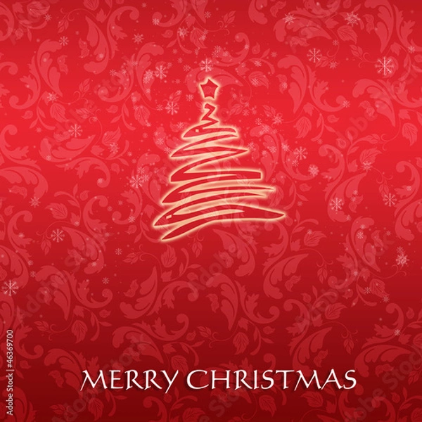 Fototapeta Christmas card with a tree on a red background