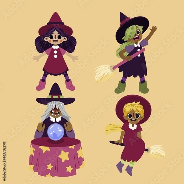 Obraz hand drawn flat halloween witches collection vector design illustration