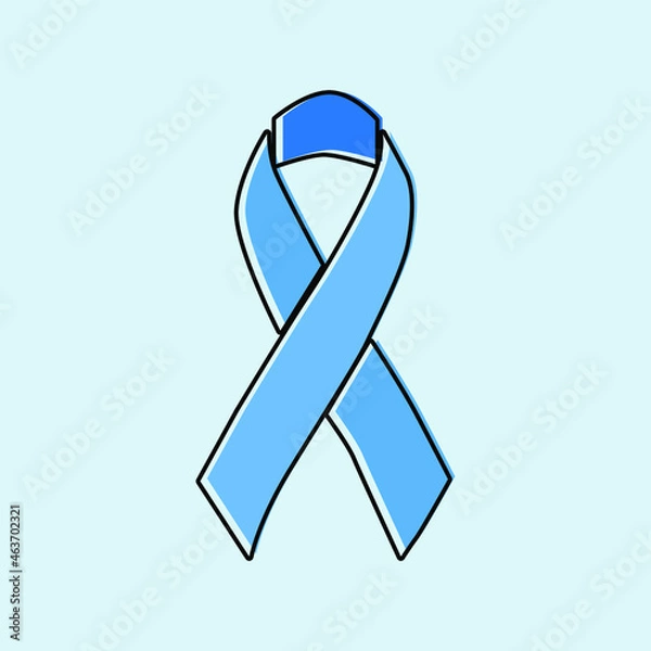 Obraz Blue Awareness Ribbon. blue ribbon vector with outlines, prostate awareness symbol, isolated on blue background. eps 10