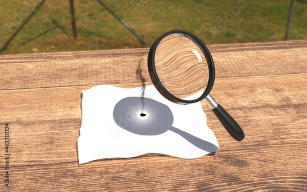 Obraz Paper burning experiment with focused light with magnifying. 3D Rendering.