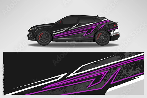 Fototapeta Wrap car vector design decal. Graphic abstract line racing background design for vehicle, race car, rally, adventure livery camouflage.