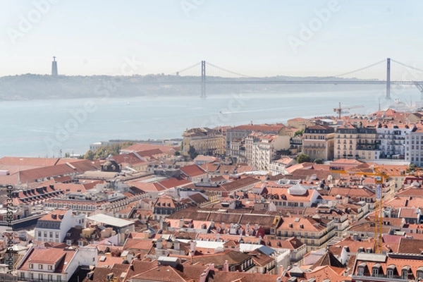 Fototapeta Panoramic view of Lisbon and the 25 de Abril bridge