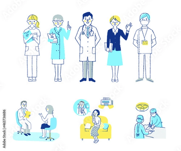 Fototapeta 医療従事者とさまざまな医療シーン　セット