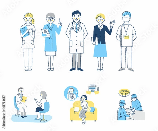 Fototapeta 医療従事者とさまざまな医療シーン　セット