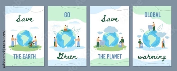 Obraz Ecological Environment saving mobile onboarding pages flat vector illustration.