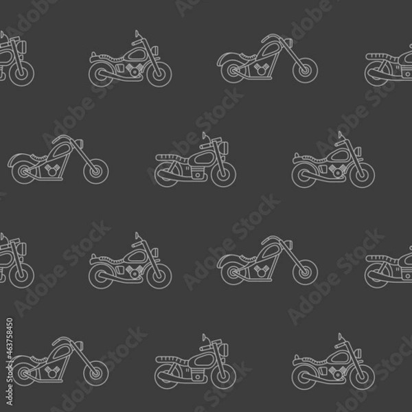 Fototapeta Wrapping paper - Seamless pattern of chopper, bike and motorcycle symbols for vector graphic design