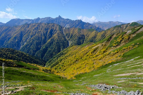 Fototapeta 北アルプスの絶景トレイル。日本の雄大な自然。