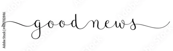 Fototapeta GOOD NEWS black vector brush calligraphy banner with flourishes on white background