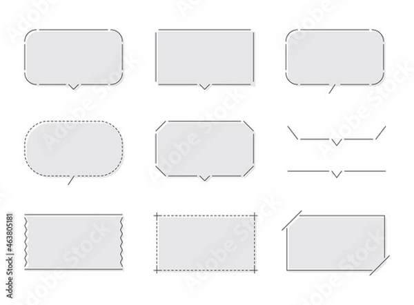 Fototapeta 吹き出し、フレーム、見出し、テキストスペースのイラストセット。ラフ塗り、グレーバージョン。