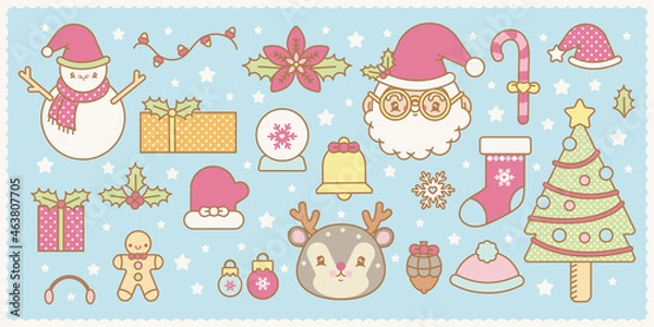 Obraz Cute cartoon Christmas elements set