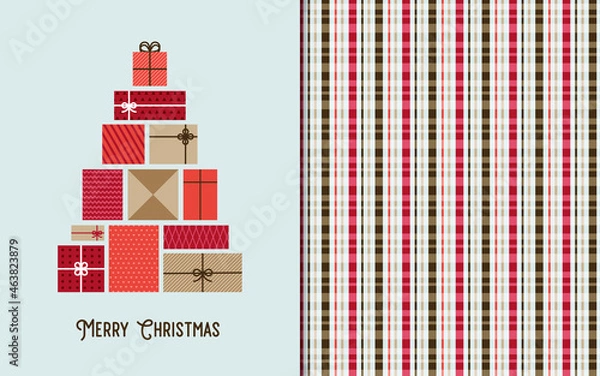 Obraz christmas tree made with gift boxes with ribbons and seamless pattern
