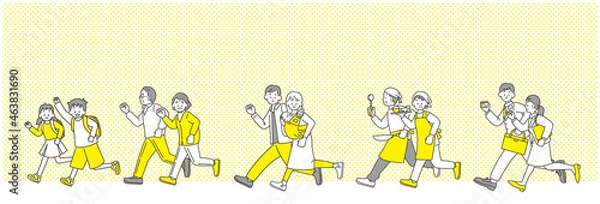 Obraz 走る人物イラスト 老若男女 セット素材