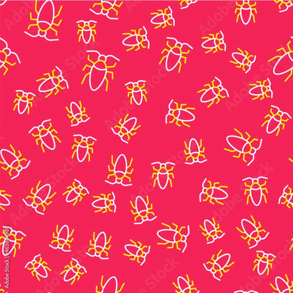 Obraz Line Cockroach icon isolated seamless pattern on red background. Vector