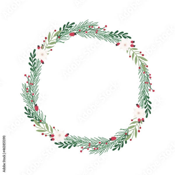 Fototapeta Christmas wreath decoration. Flat modern illustrations.