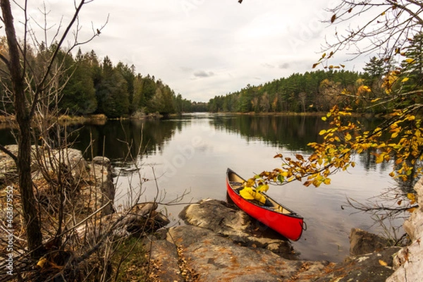 Fototapeta A canoe on the Madawaska River on a fall day in Eastern Ontario, Canada