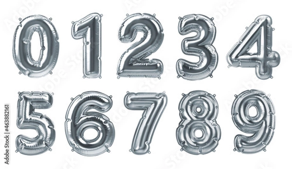 Fototapeta Silver foil baloons. 3D rendering of figures for a party