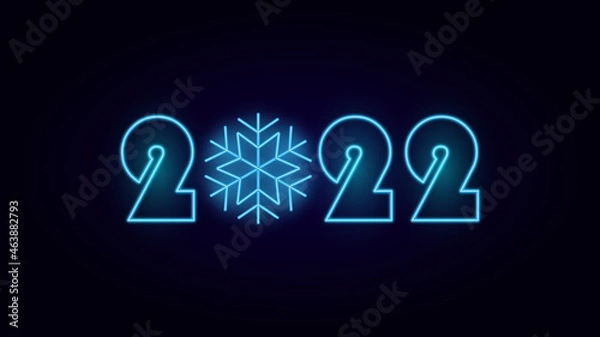 Fototapeta New year 2022 numbers with neon effect and snowflake