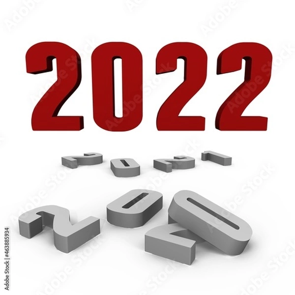 Obraz New Year 2022 over the past 2021 and 2020 ones - a 3d image
