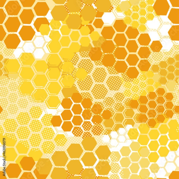 Fototapeta Colorful pattern yellow honeycomb in trendy style on white background. Simple design template. Flat vector. Graphic modern repeat ornamet wallpaper texture.