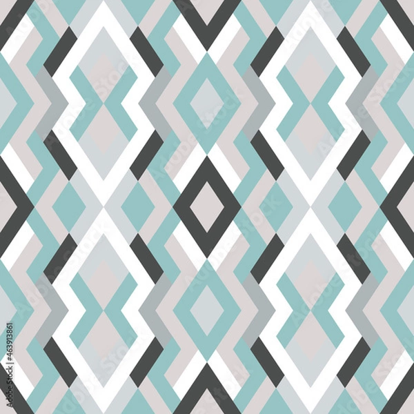 Fototapeta Mosaic seamless texture. Vector geometric background of triangles in blue, gray and white colors.