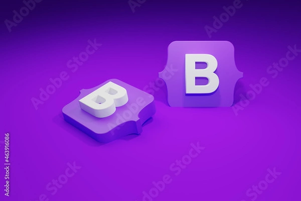 Fototapeta CSS 3d framework , 3d rendering, beautiful letter B on purple background, bootstrap 3d render, web design 
