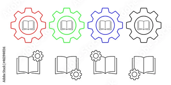 Fototapeta Open book vector icon in gear set illustration for ui and ux, website or mobile application