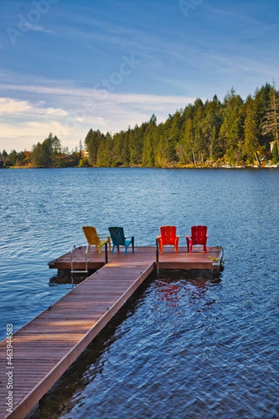 Fototapeta Wooden dock for boat on the lake, Vancouver Island, British Colombia, Bc