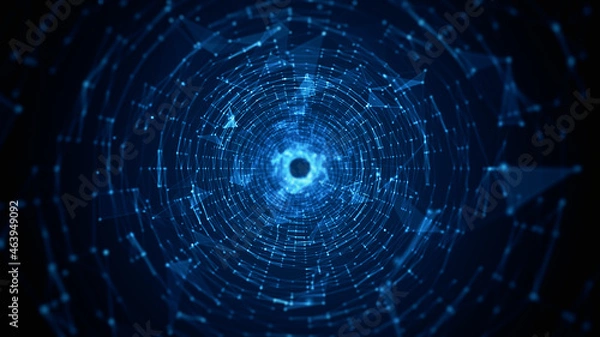 Obraz Tunnel Sci-Fi Digital Cyberspace, Digital Data Network and Blockchain Connections. Technology Digital Data Background Concept. 3d rendering