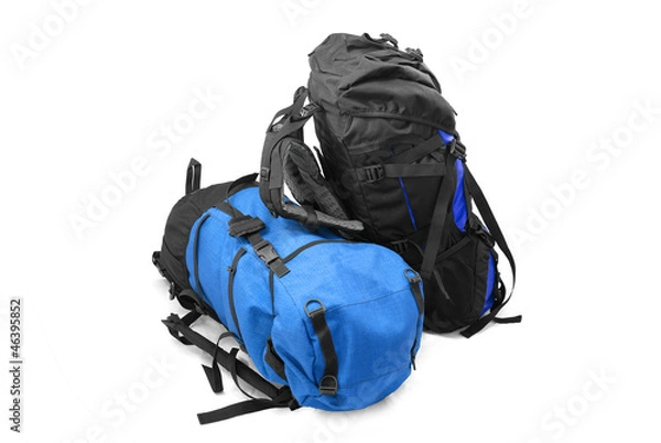 Obraz Two used tourist backpacks isolated on white