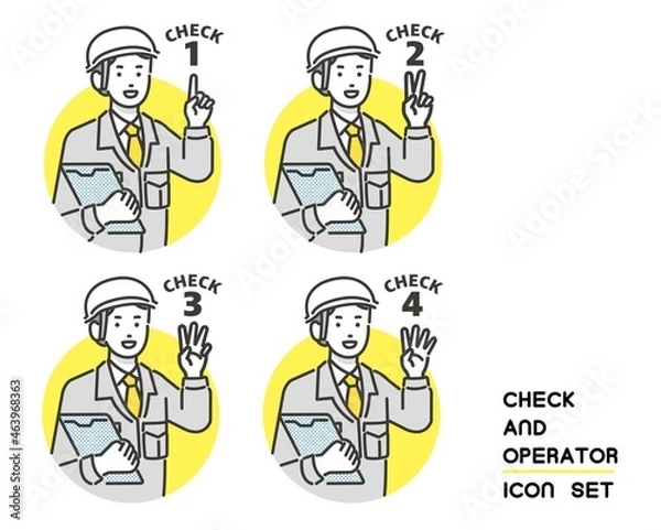 Fototapeta 見出しなどに使える作業員のベクターイラスト素材／チェック／コミュニケーション／現場監督／工事／リフォーム