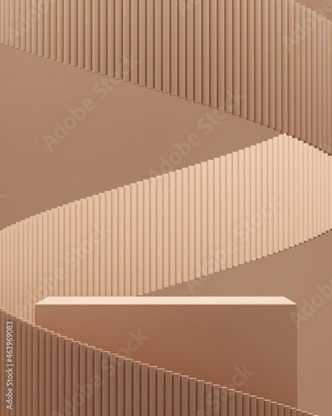 Fototapeta Beige cylindrical podium and curve background, minimal abstract background for product presentation. 3d rendering