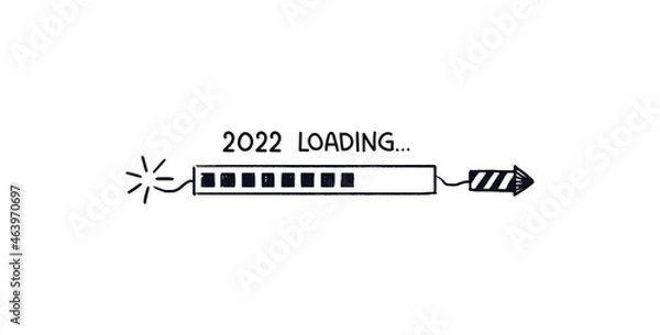 Fototapeta Firecracker loading bar. Doodle download bar filled with square indicators. 2022 progress is coming soon. Vector Hand-drawn sketch with quote from above isolated on white background.