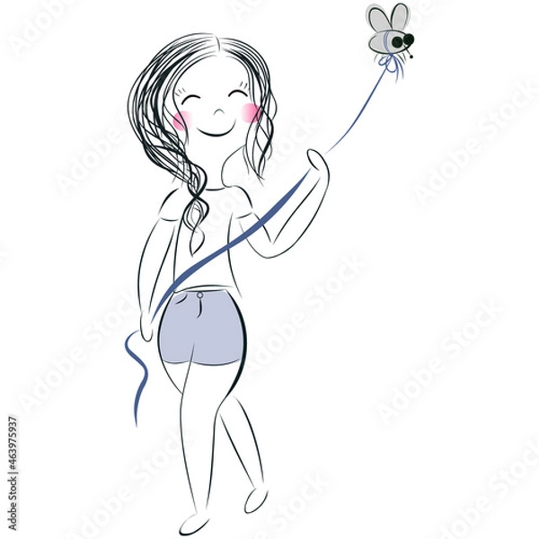 Obraz Girl and fly cartoon pattern vector illustration