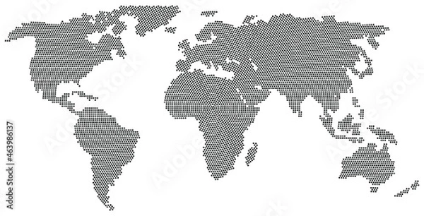 Obraz World map in radial dot pattern vector illustration.