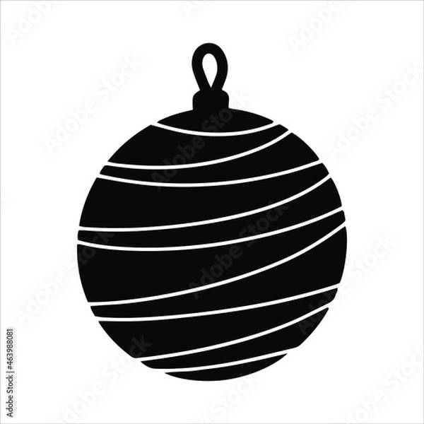 Obraz Christmas decoration Winter holidays banner design. Postcard with decorated toy ball for tree vector illustration background. Hand drawn New Year bubble with garland black white colouring page lines