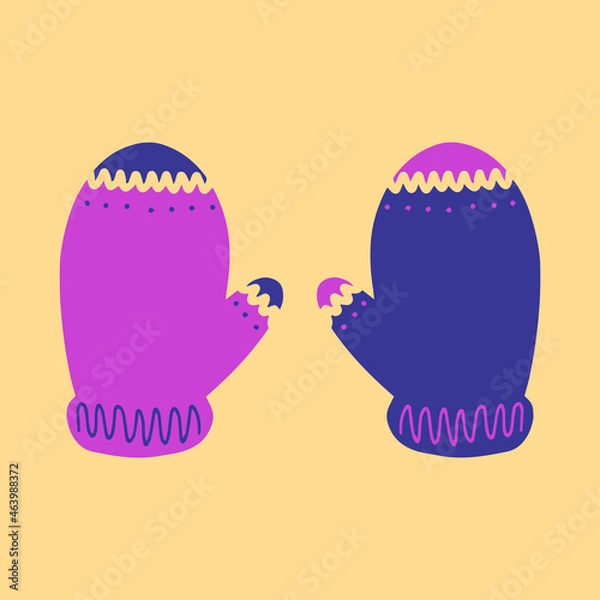 Obraz Christmas mittens illustration Calligraphy inspiration graphic design typography element. Hand drawn postcard. Pink yellow violet human glove mitten vector sign. Geometric simple forms background.