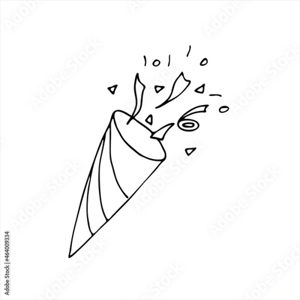 Fototapeta A confetti firecracker. Doodle style. The symbol of the holiday is a salute, fireworks, splashes, sparks, a flower. 