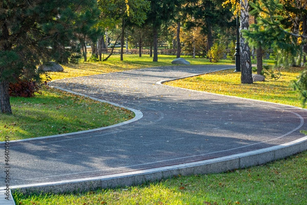 Fototapeta Jogging and cycling path in the city park. Autumn time