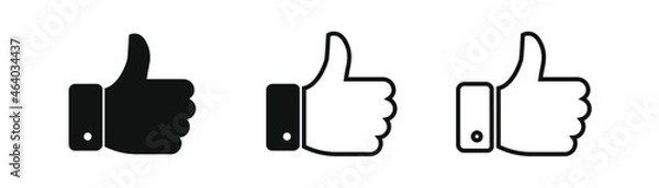 Fototapeta Hand Thumb Up icon set flat. Illustration isolated on white background. Vector grey sign symbol