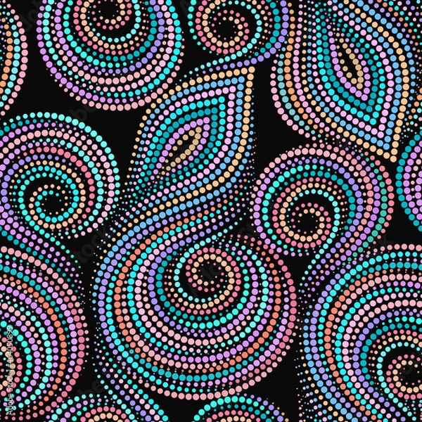 Fototapeta Seamless dotted folk art pattern with shells. Colored bright ethnic ornament. Vector print. Use for wallpaper, pattern fills,textile design.